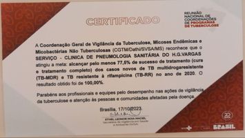 HGV atinge 100% de cura nos casos de tuberculoses graves e recebe certificado nacional